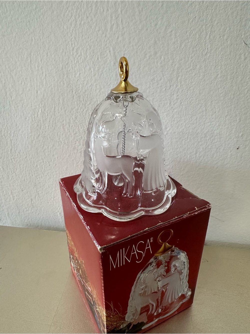 Mikasa Clear Glass Bell Ornament with Gold Top